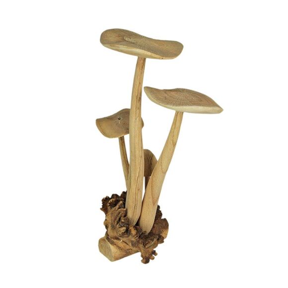 Hand-Carved Indonesian Parasite Wood Mushroom Cluster Statue 13 Inches High - Picture 1 of 7